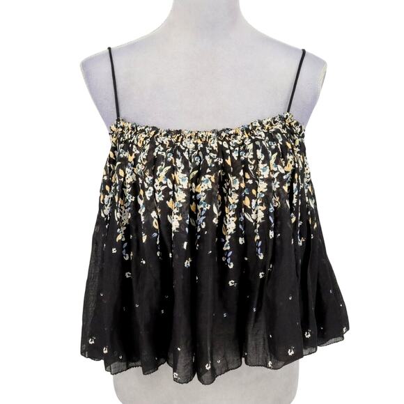 Free People Tops - Intimately Free People Top Womens Small Black Floral Babydoll Blouse All Cotton